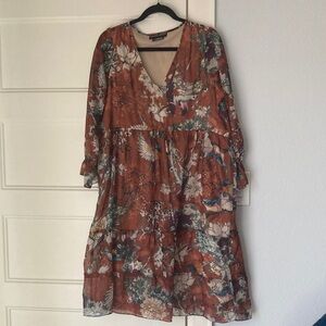 HEMANT & NANDITA Terracotta Floral Long Sleeve Dress